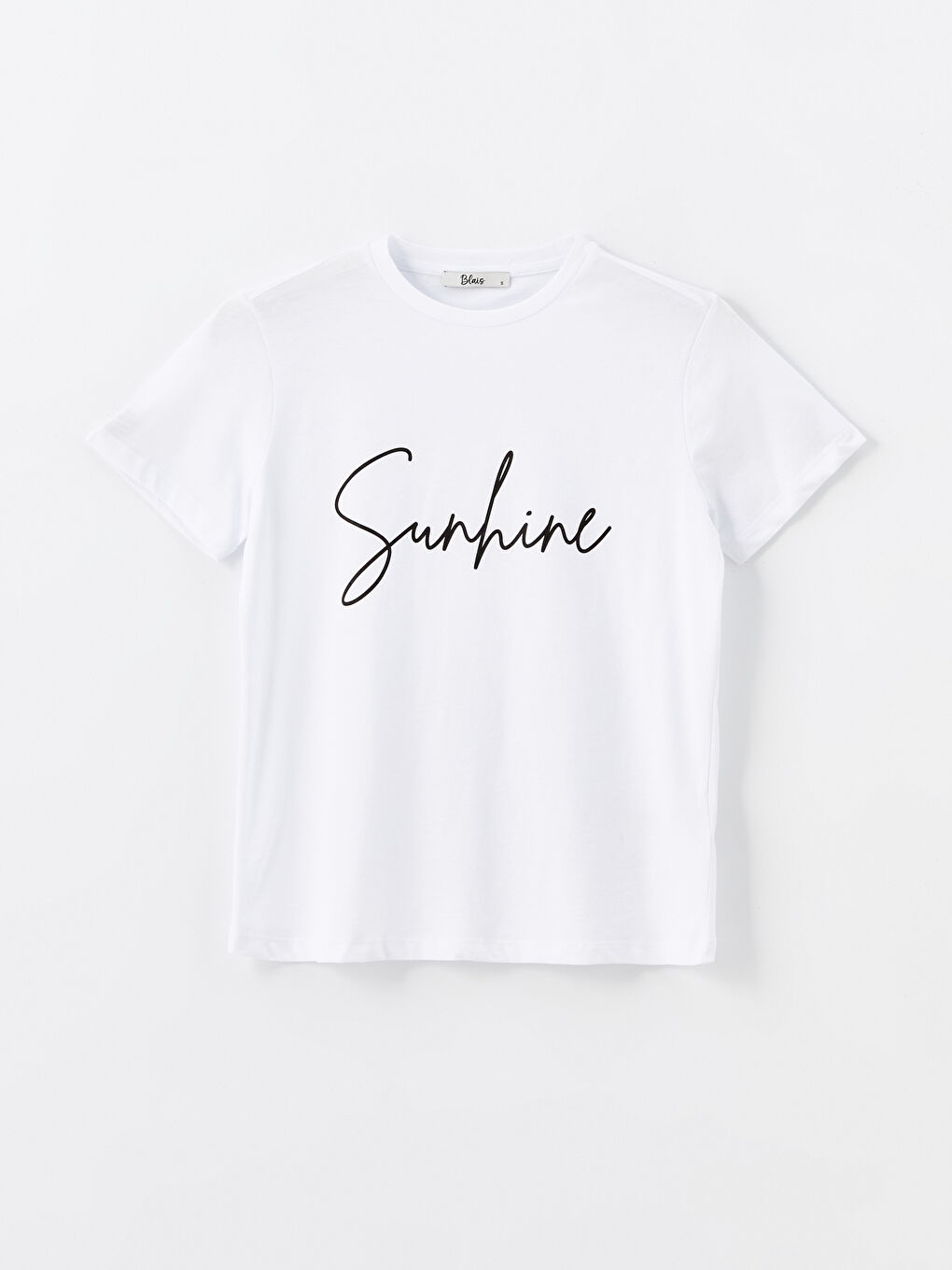 Beyaz Bisiklet Yaka Baskılı Kısa Kollu Kadın Tişört-4