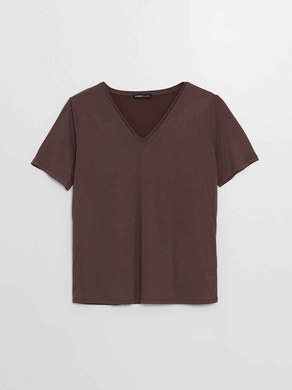 Kahverengi V Yaka Kadın Tişört-4