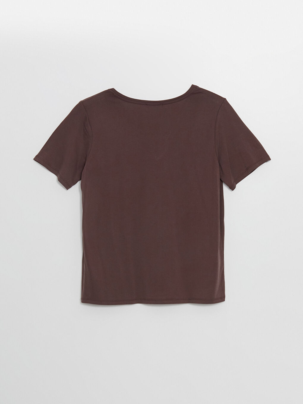 Kahverengi V Yaka Kadın Tişört-5