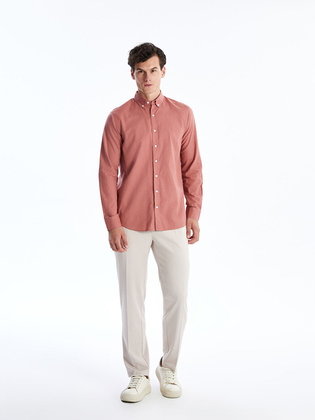 Regular Fit Long Sleeve Poplin Men's Shirt -S4OC30Z8-J3W