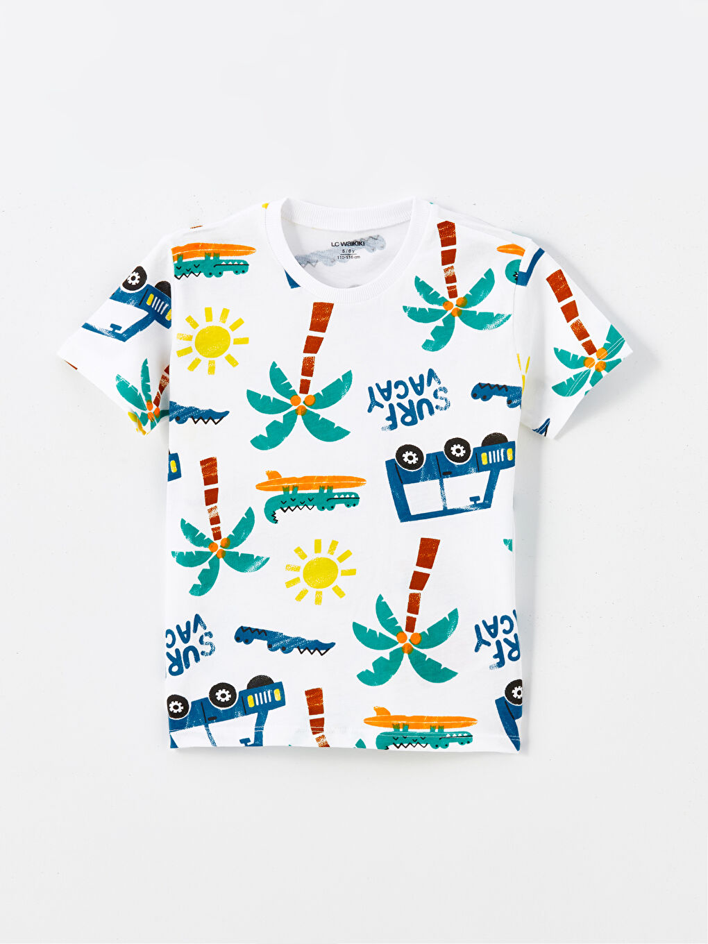 Beyaz Bisiklet Yaka Baskılı Erkek Bebek Tişört