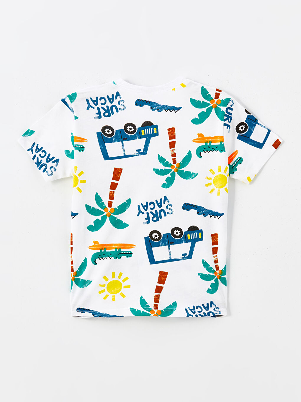 Beyaz Bisiklet Yaka Baskılı Erkek Bebek Tişört-1