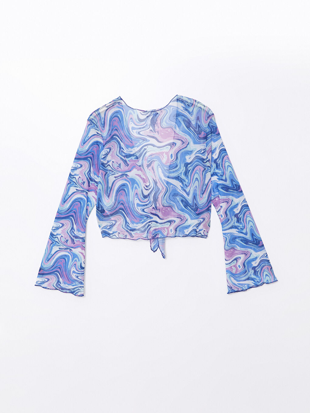 Mor Şal Yaka Desenli Uzun Kollu Kadın Kimono-5