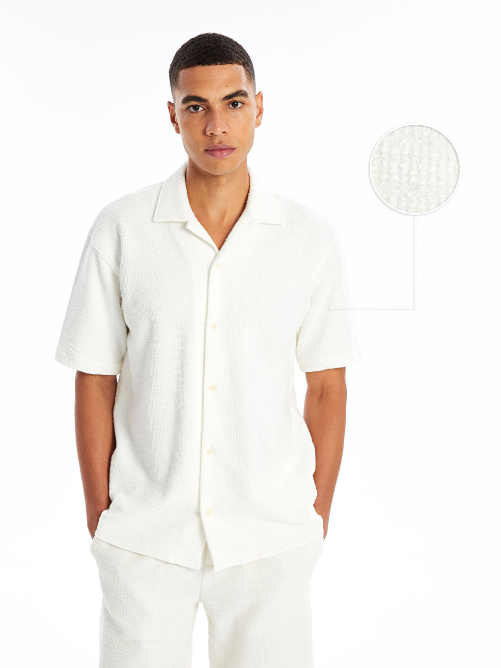 XSIDE Ekru Regular Fit Kısa Kollu Gabardin Erkek Dokulu Gömlek