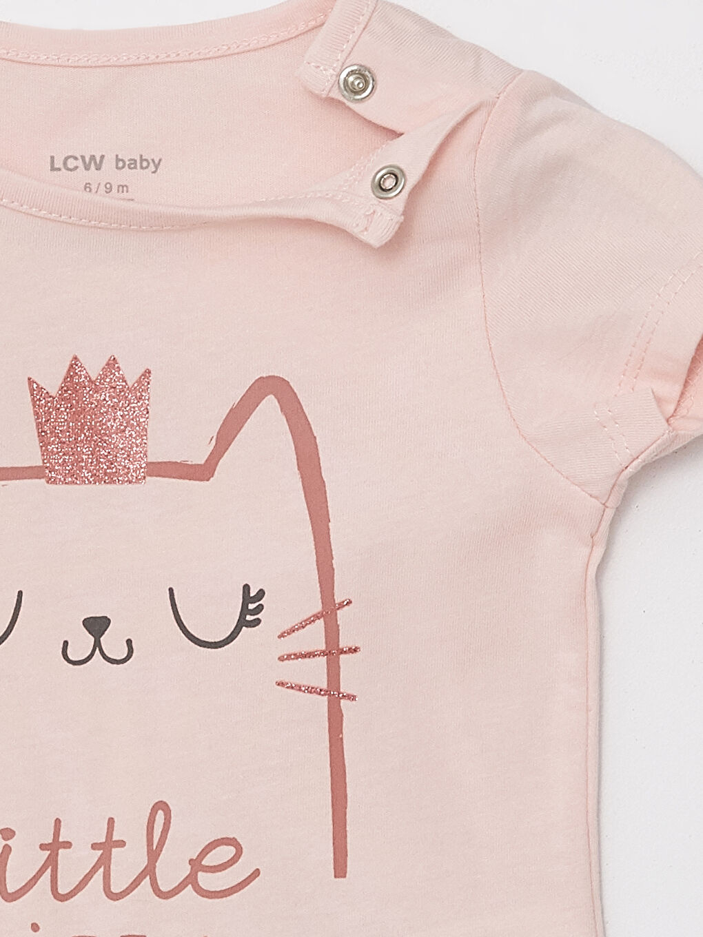 LCW baby Açık Pembe Bisiklet Yaka Kısa Kollu Baskılı Kız Bebek Şortlu Pijama Takımı - 4