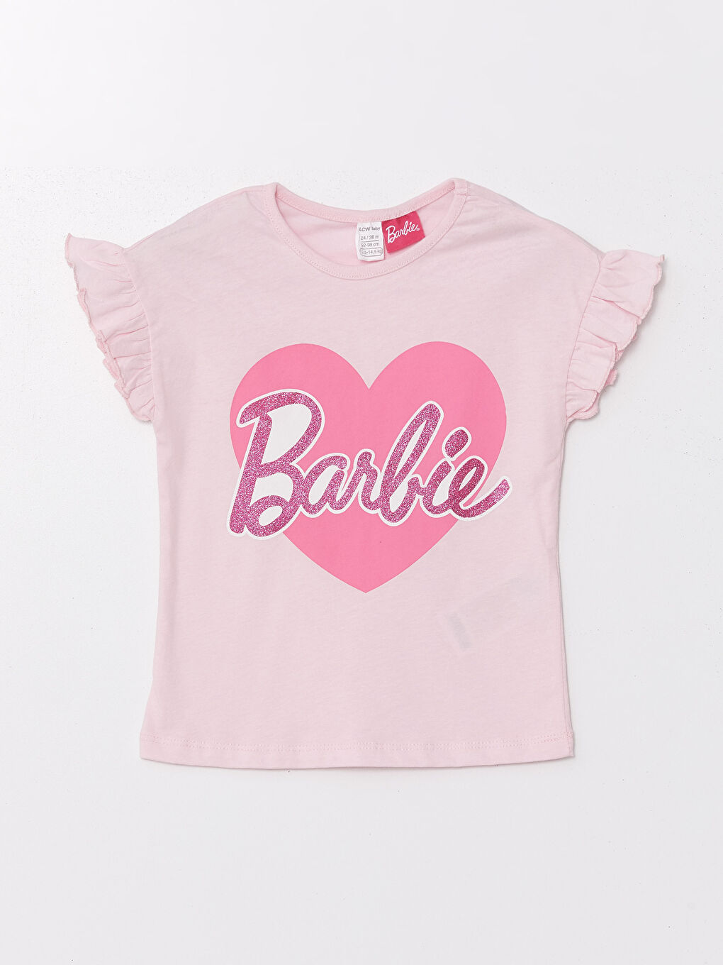 LCW baby Pembe Bisiklet Yaka Kısa Kollu Barbie Baskılı Kız Bebek Şortlu Pijama Takımı - 1