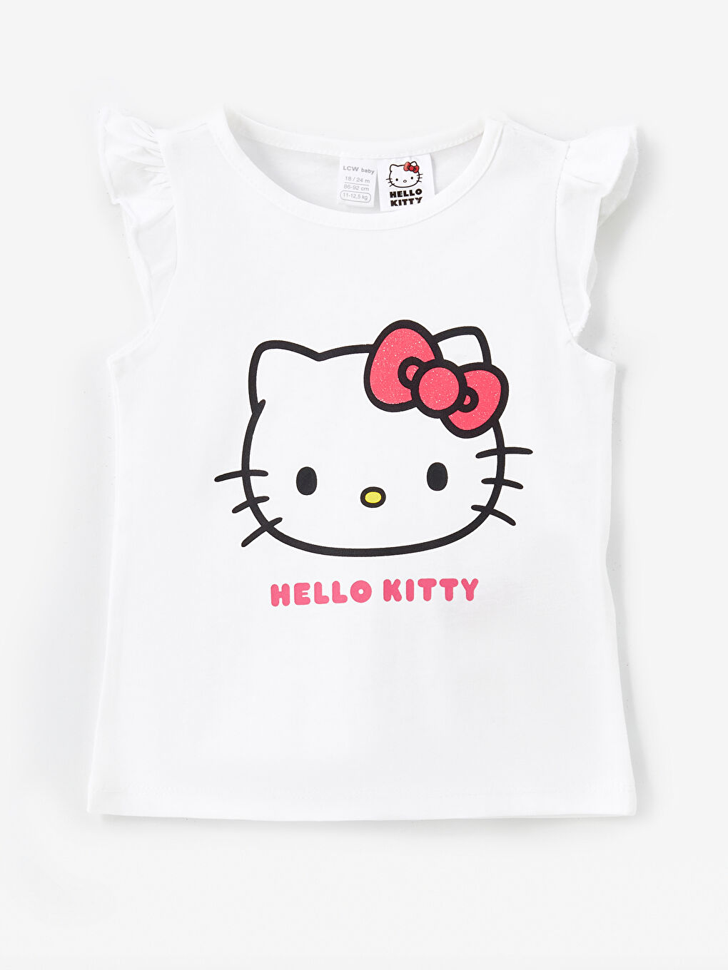 LCW baby Optik Beyaz Bisiklet Yaka Hello Kitty Baskılı Kız Bebek Şortlu Pijama Takımı - 1