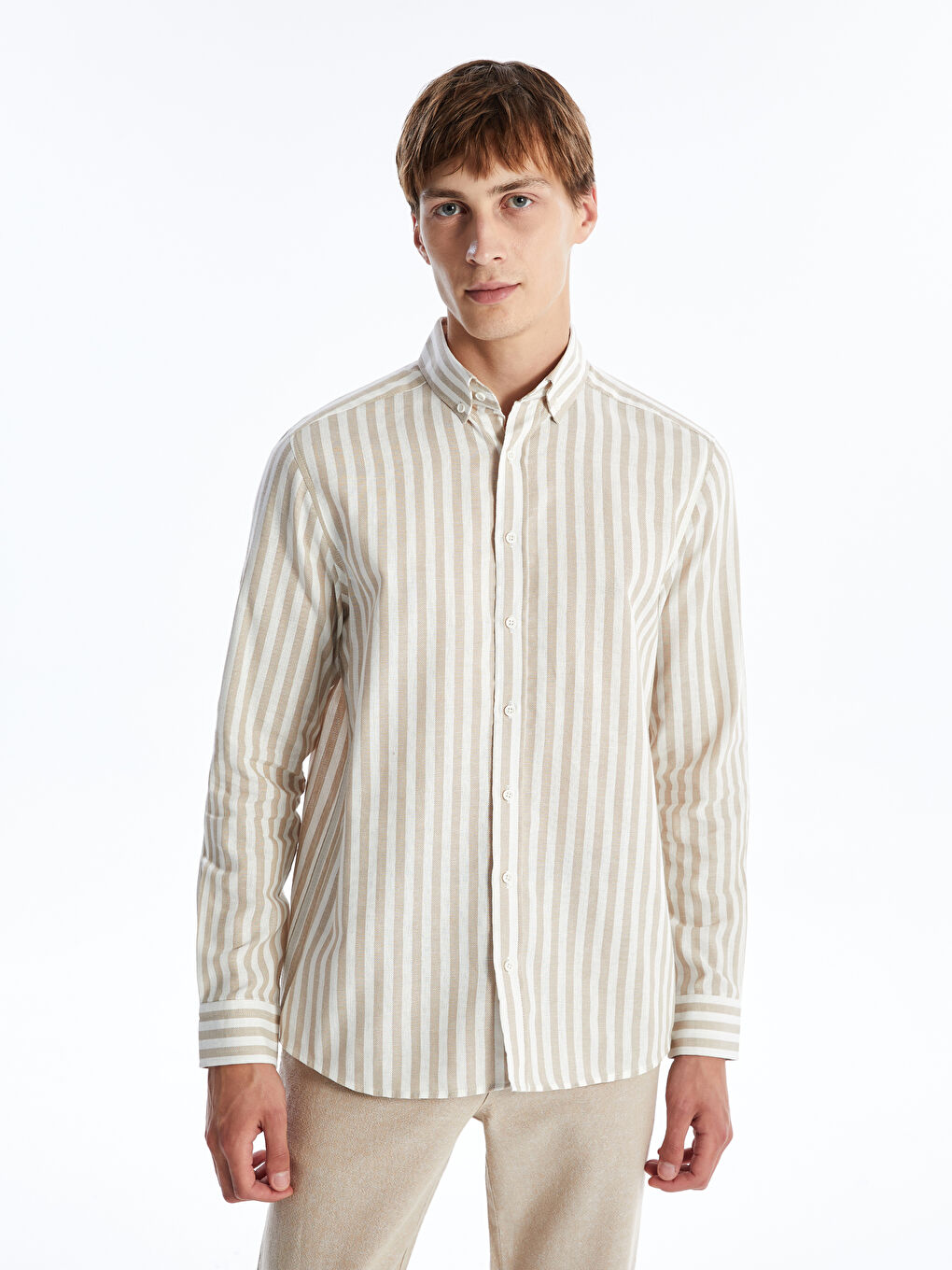 Regular Fit Long Sleeve Striped Men's Shirt -S4OE07Z8-LE8