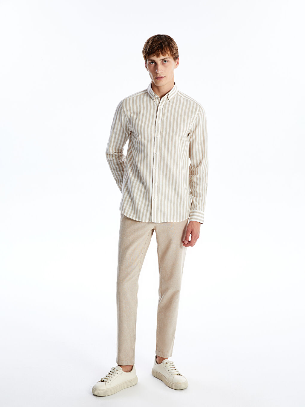 Regular Fit Long Sleeve Striped Men's Shirt -S4OE07Z8-LE8