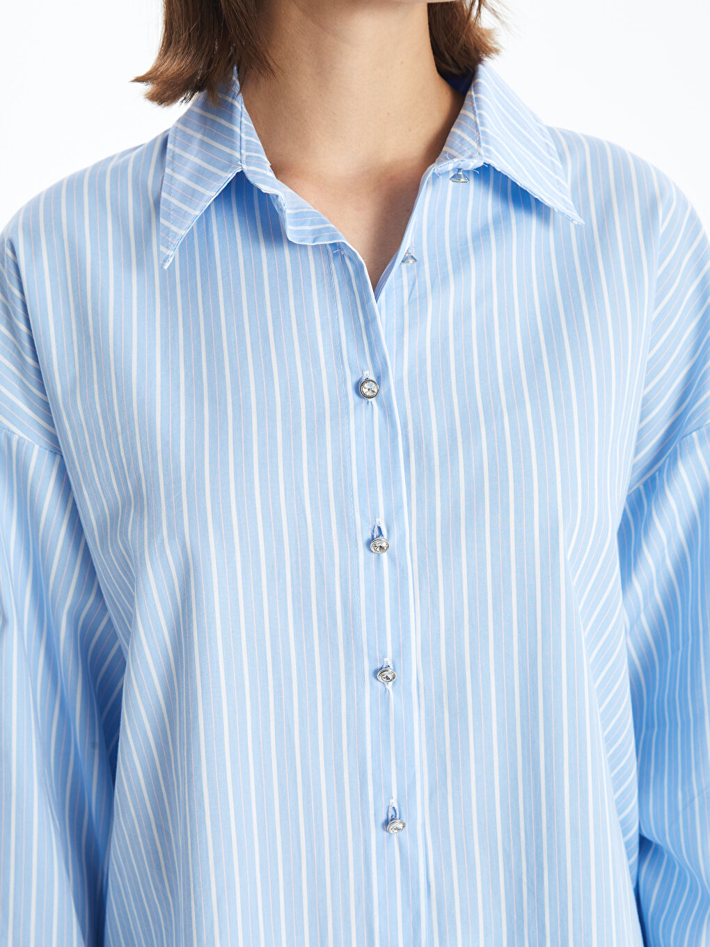 Striped Long Sleeve Oversize Women's Shirt -S4OF86Z8-LEN