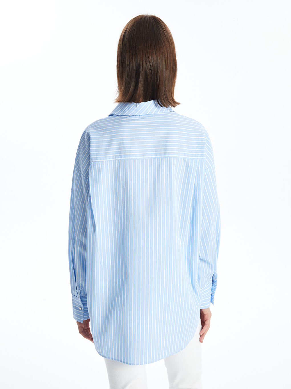 Striped Long Sleeve Oversize Women's Shirt -S4OF86Z8-LEN
