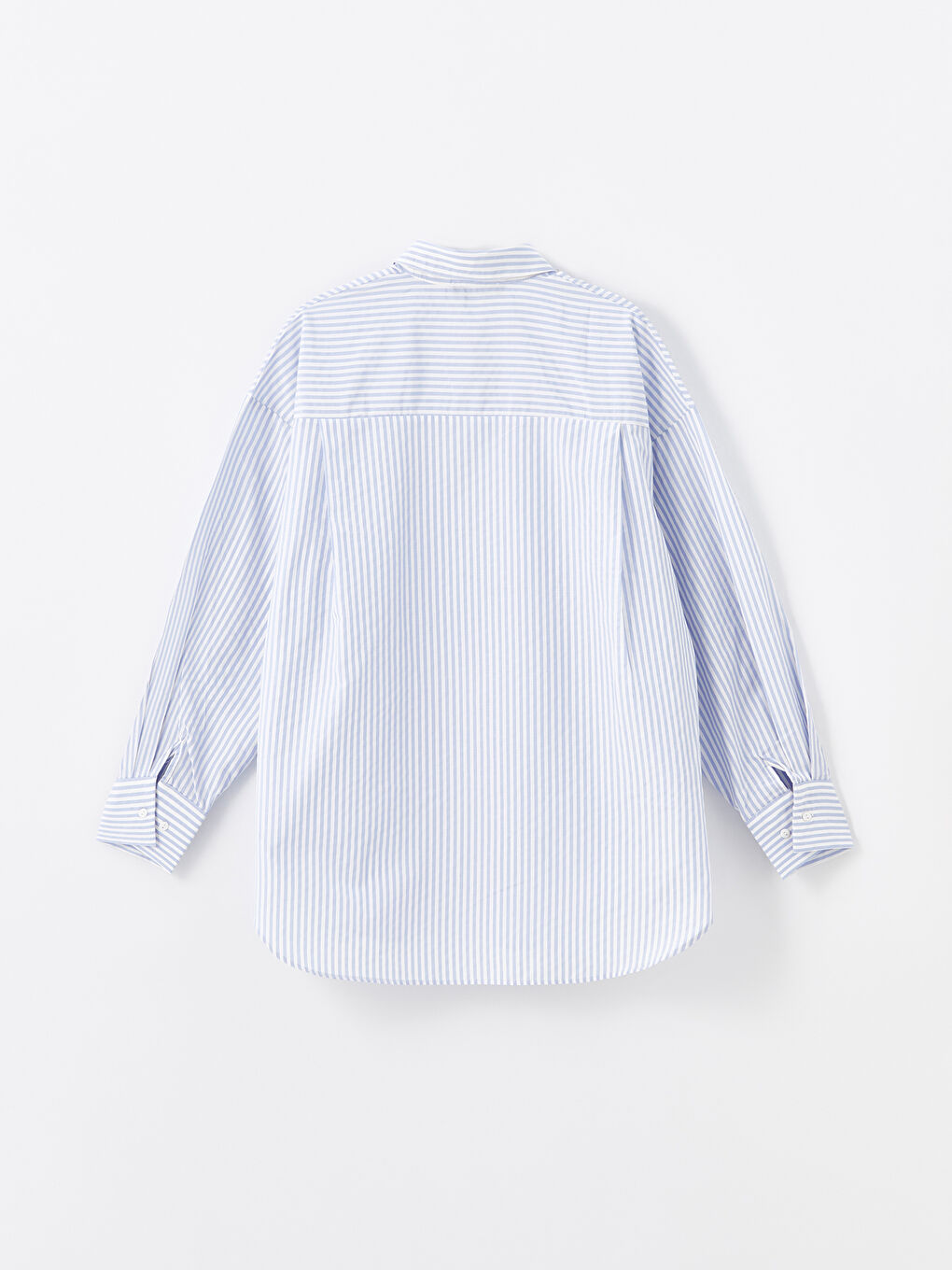 Mavi Çizgili Uzun Kollu Oversize Kadın Gömlek-5
