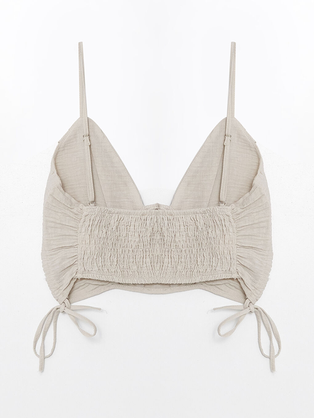 Bej V Yaka Düz Askılı Kadın Crop-5