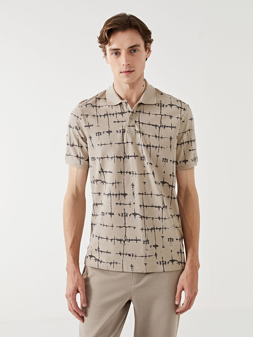 Polo Neck Short Sleeve Patterned Pike Men's T-shirt -S4OG00Z8-HZZ