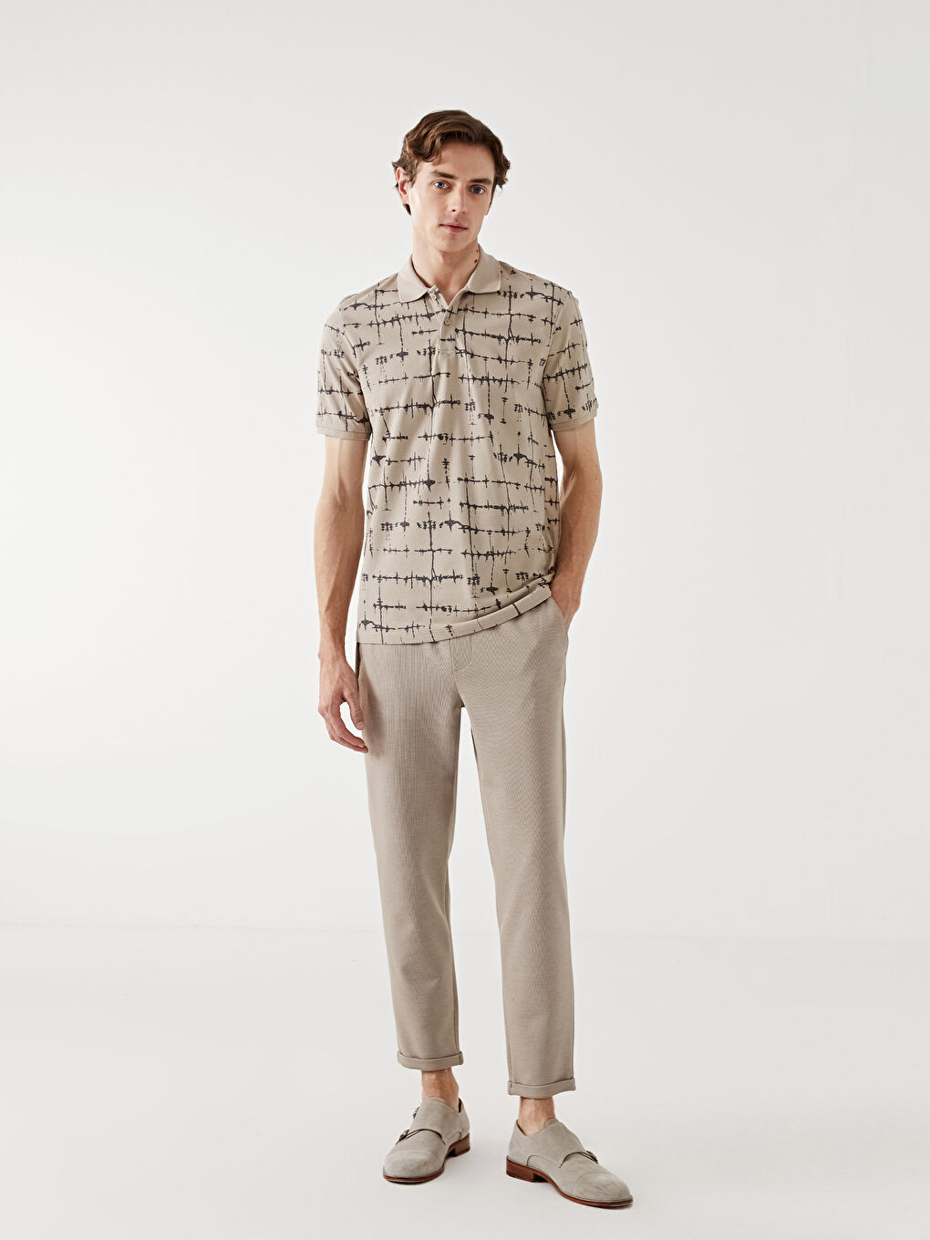 Polo Neck Short Sleeve Patterned Pike Men's T-shirt -S4OG00Z8-HZZ