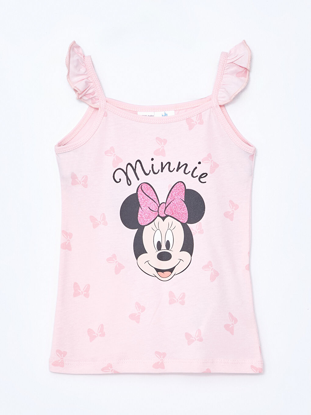 LCW baby Açık Pembe Baskılı Kare Yaka Askılı Minnie Mouse Baskılı Kız Bebek Şortlu Pijama Takım - 1