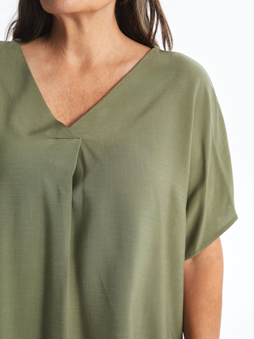 V Neck Straight Short Sleeve Women Blouse -S4OG52Z8-L5C