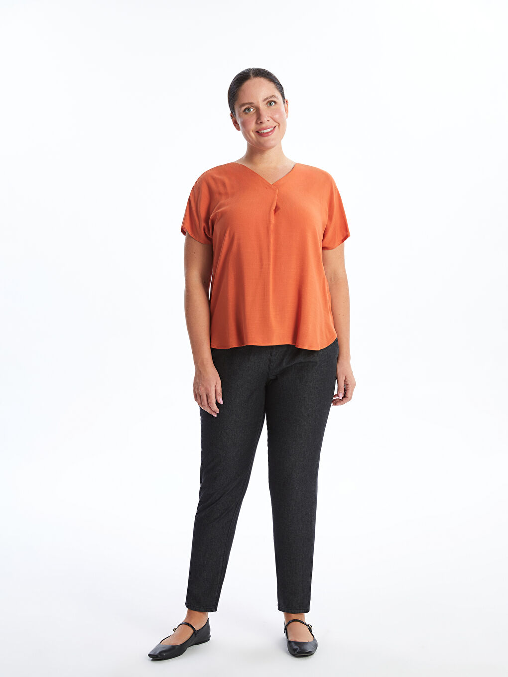 V Neck Straight Short Sleeve Women Blouse -S4OG52Z8-REV