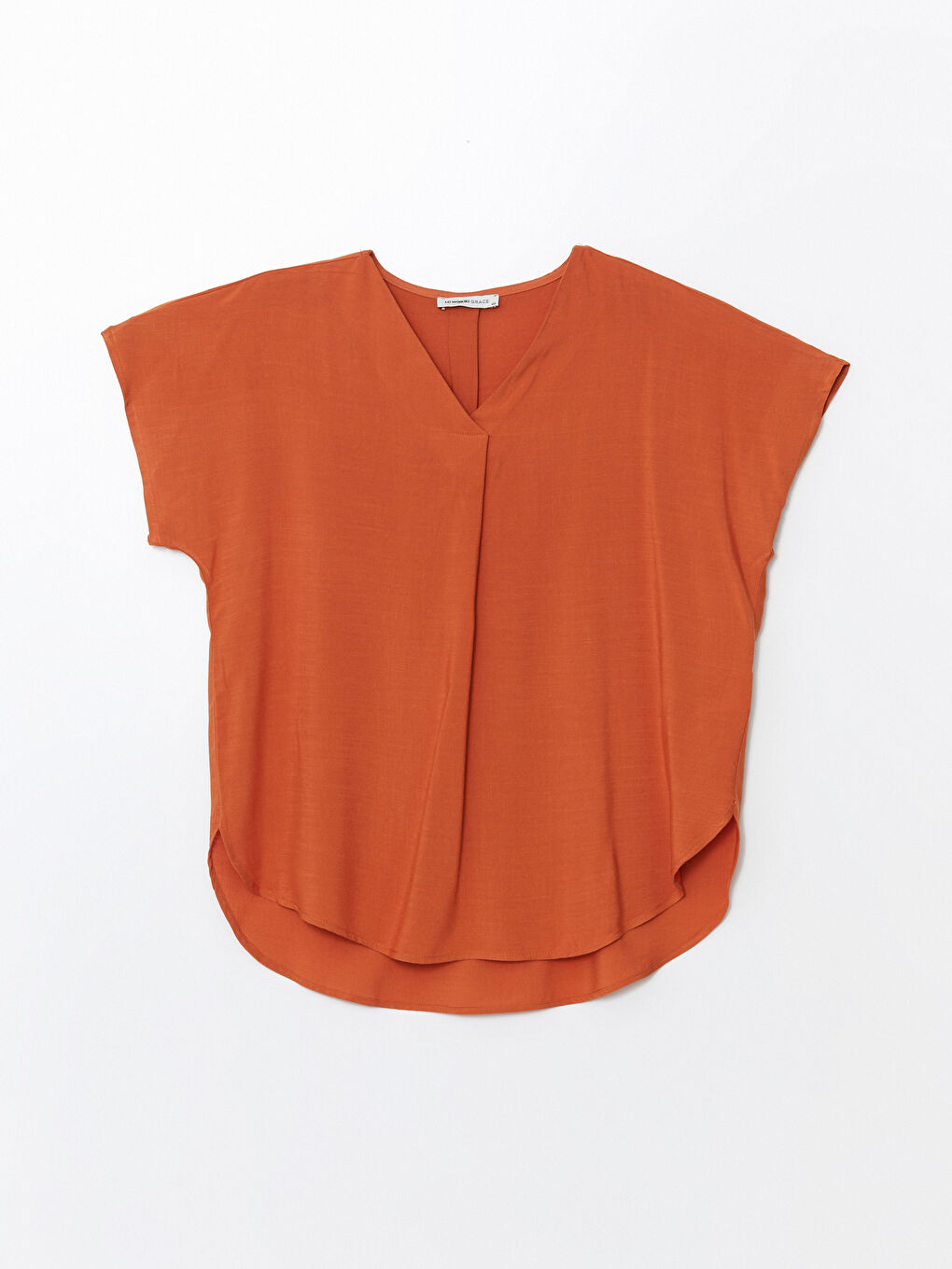 V Neck Straight Short Sleeve Women Blouse -S4OG52Z8-REV