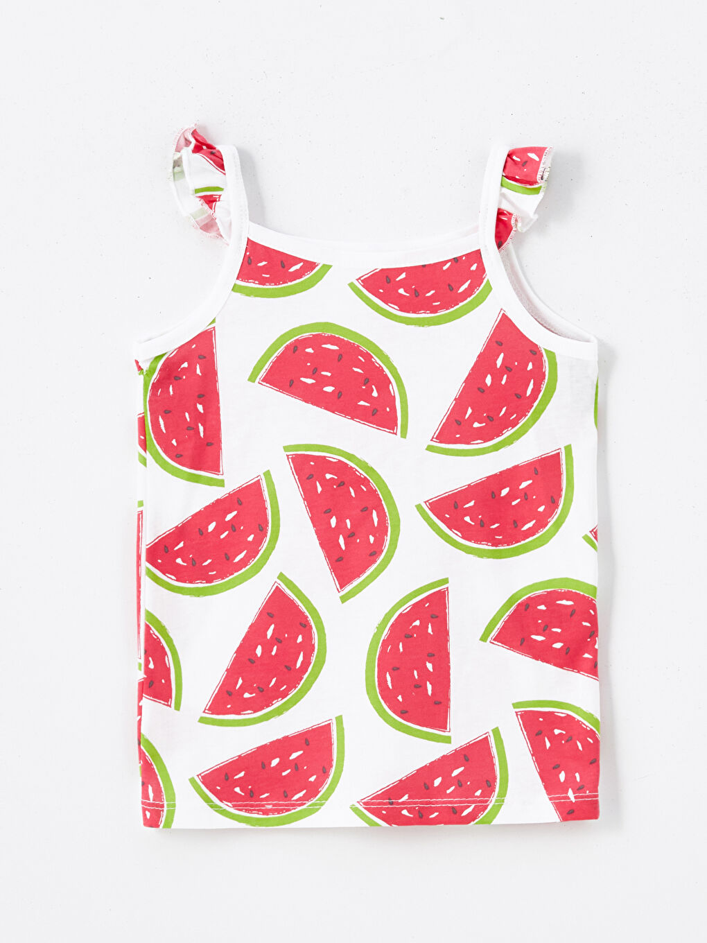 Ekru Kare Yaka Askılı Baskılı Kız Bebek Bluz