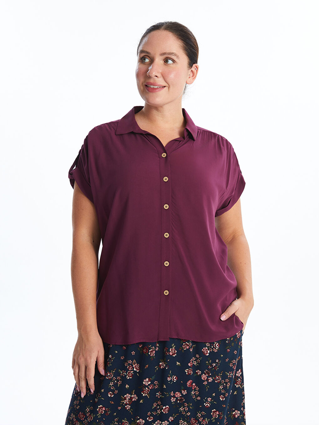 Plain Short-Sleeve Poplin Women's Shirt -S4OG61Z8-JRP