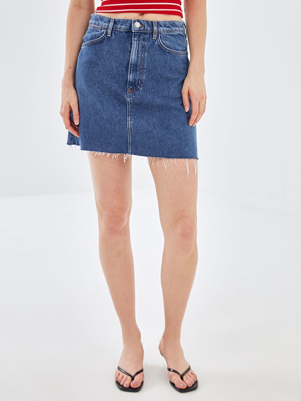 İndigo Standart Fit Kadın Jean Etek-1