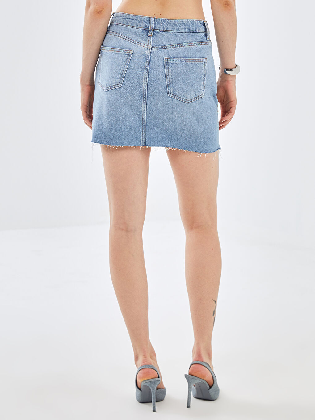 İndigo Standart Fit Kadın Jean Etek-3