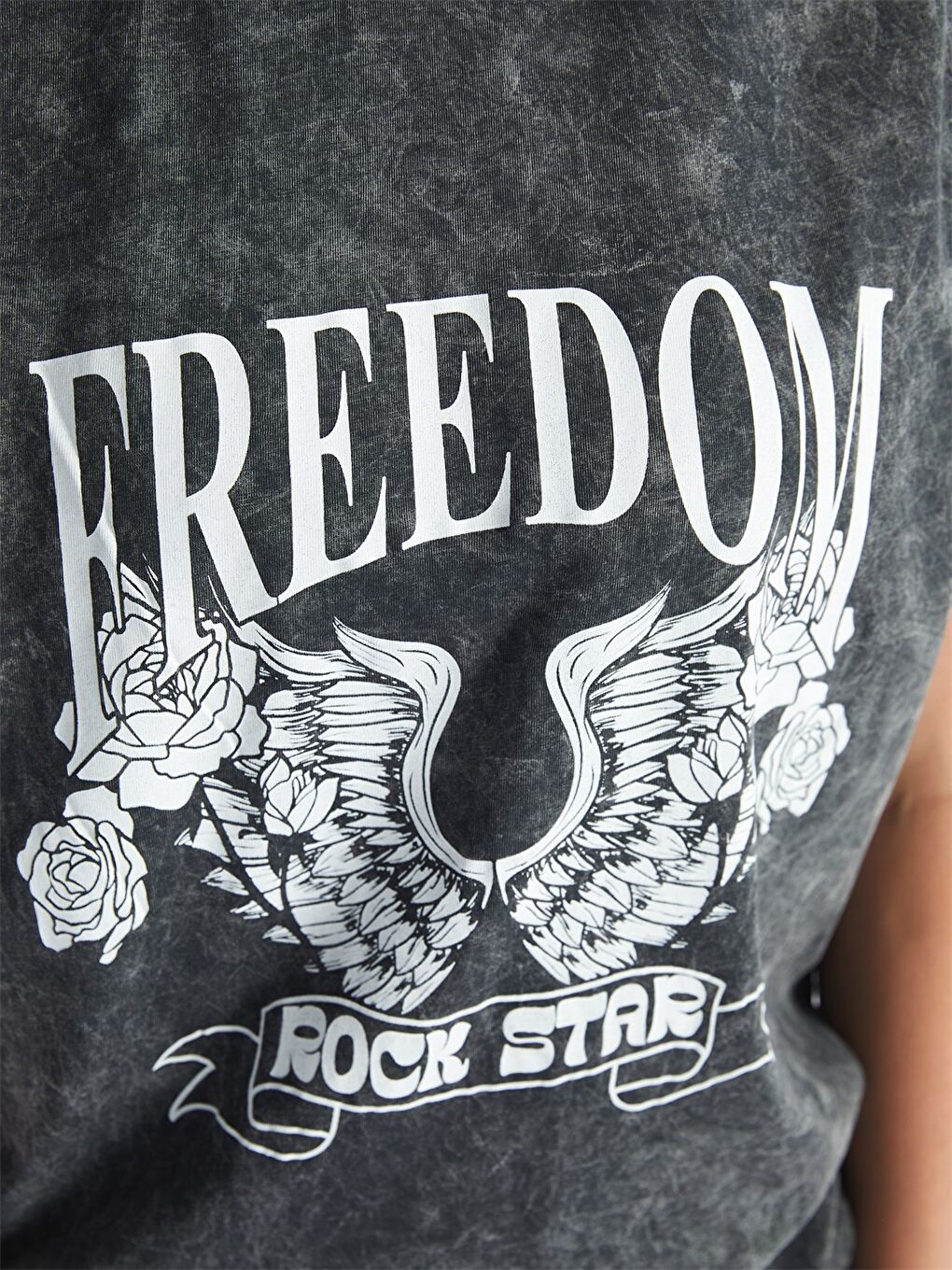 Antrasit Bisiklet Yaka Baskılı Kadın Tişört-3