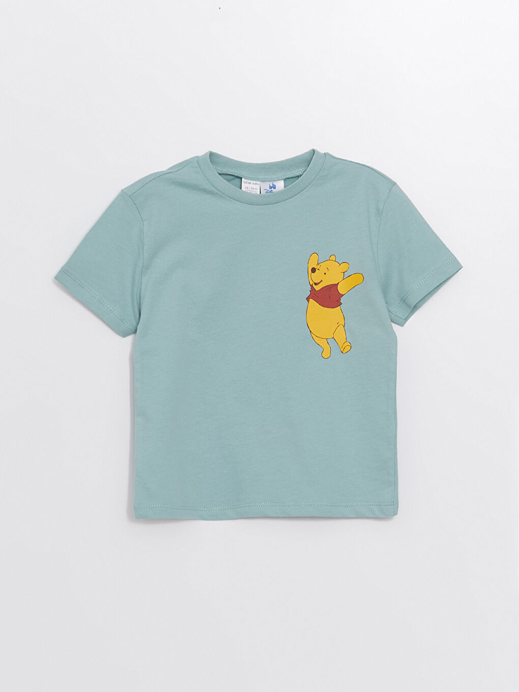 LCW baby Mat Yeşil Bisiklet Yaka Kısa Kollu Winnie the Pooh Baskılı Erkek Bebek Şortlu Pijama Takımı - 1