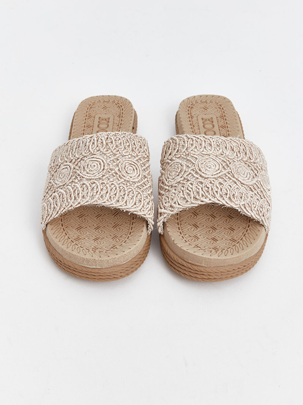 Bej Örgü Detaylı Kadın Terlik-2