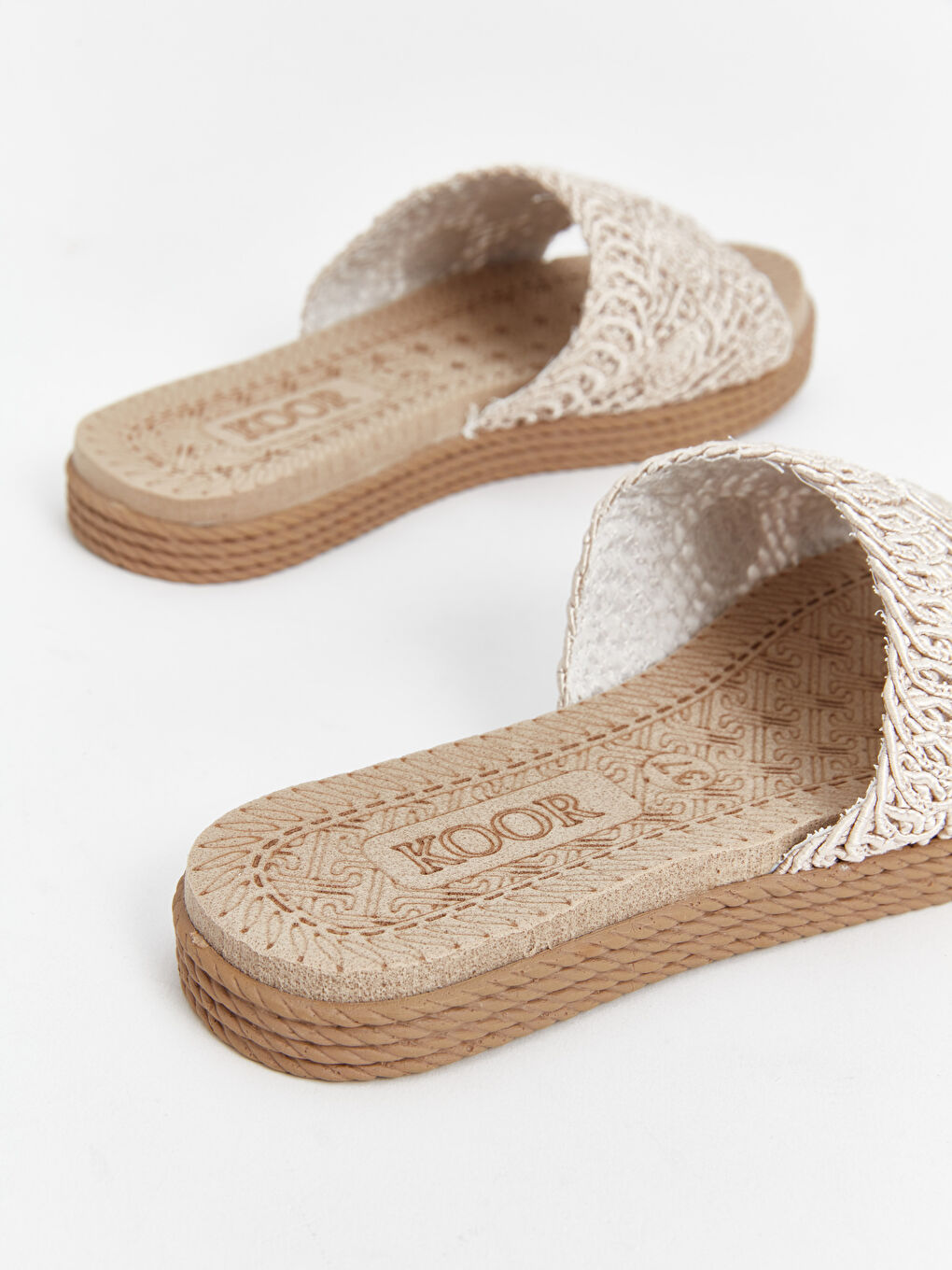 Bej Örgü Detaylı Kadın Terlik-4