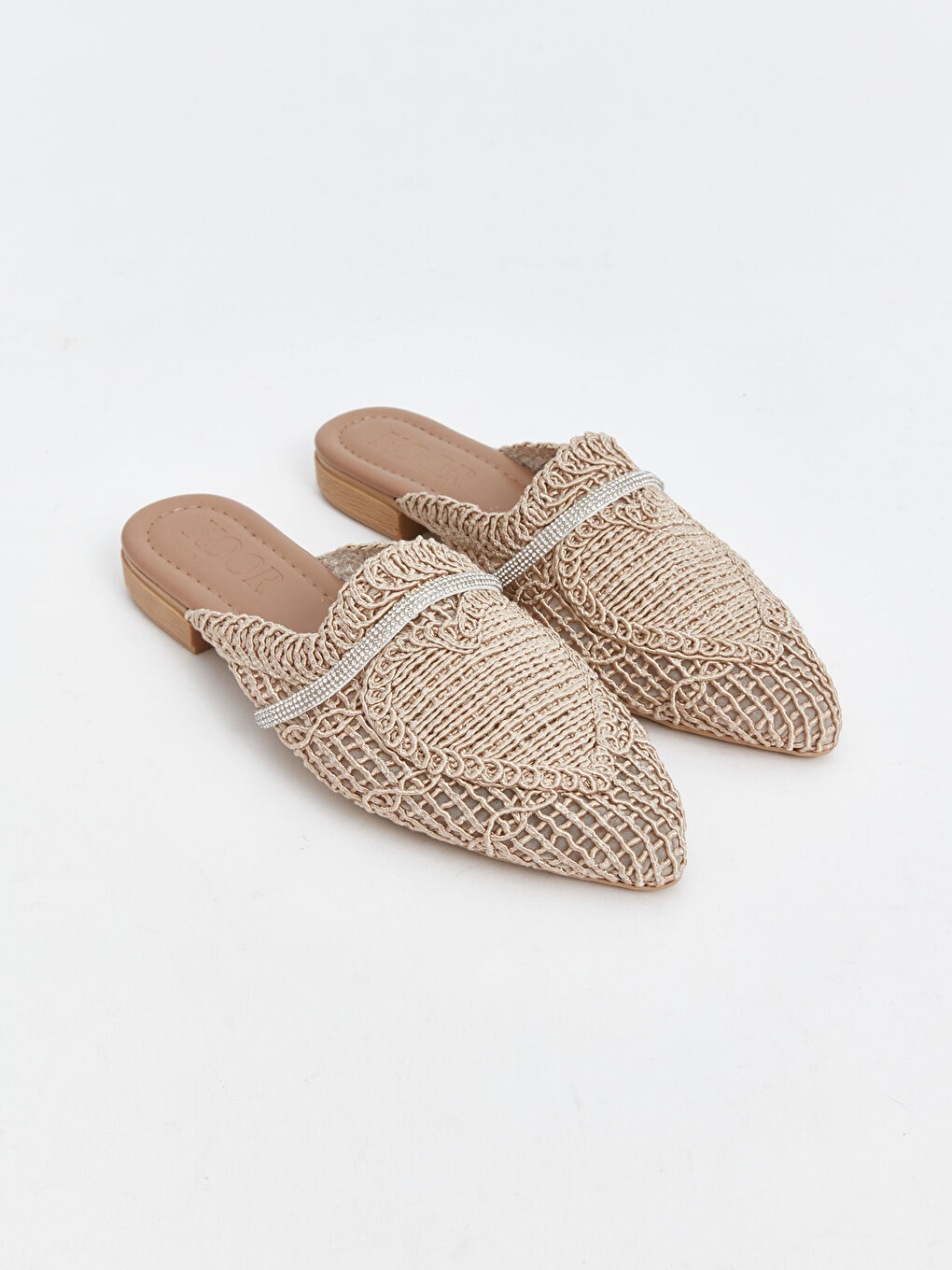 Bej Örgü Detaylı Kadın Terlik