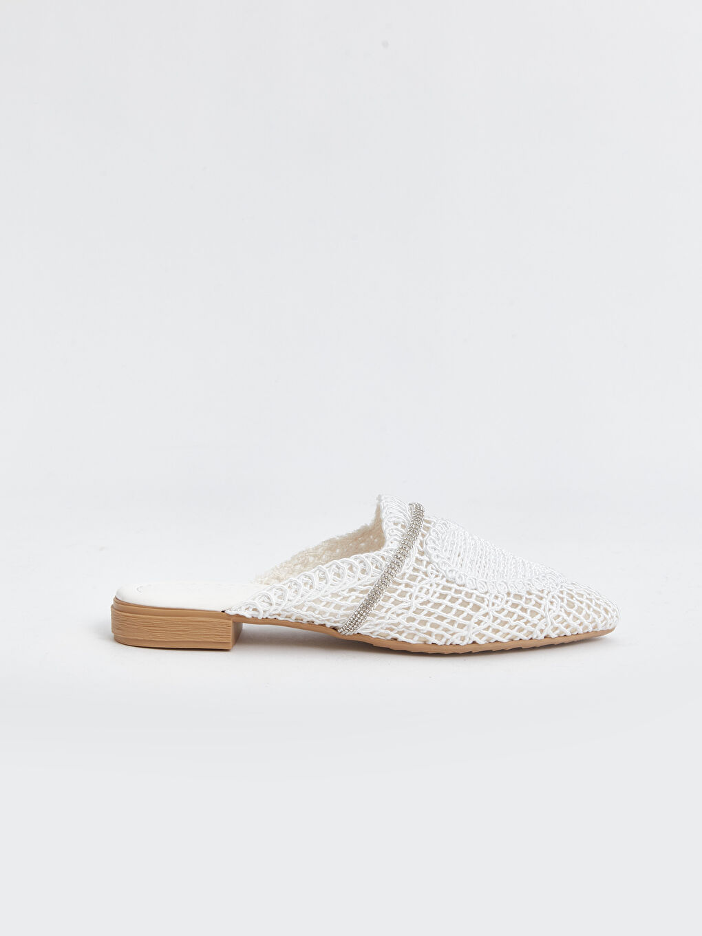 Beyaz Örgü Detaylı Kadın Terlik-1