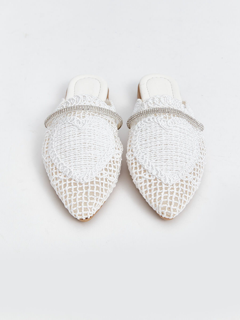Beyaz Örgü Detaylı Kadın Terlik-2