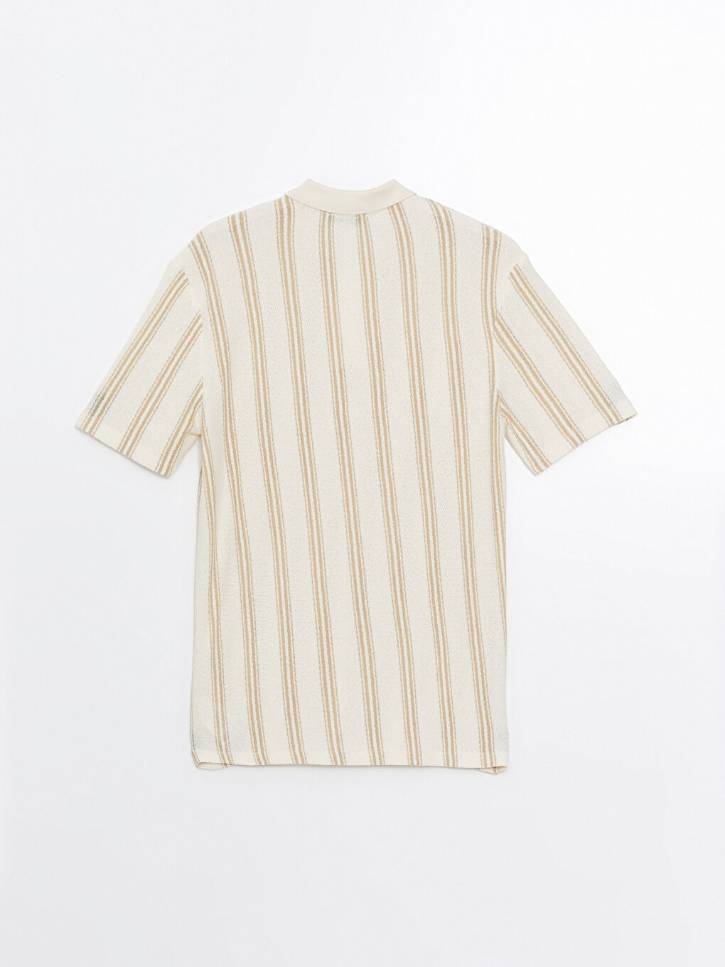 Bej Polo Yaka Kısa Kollu Çizgili Erkek Tişört-5
