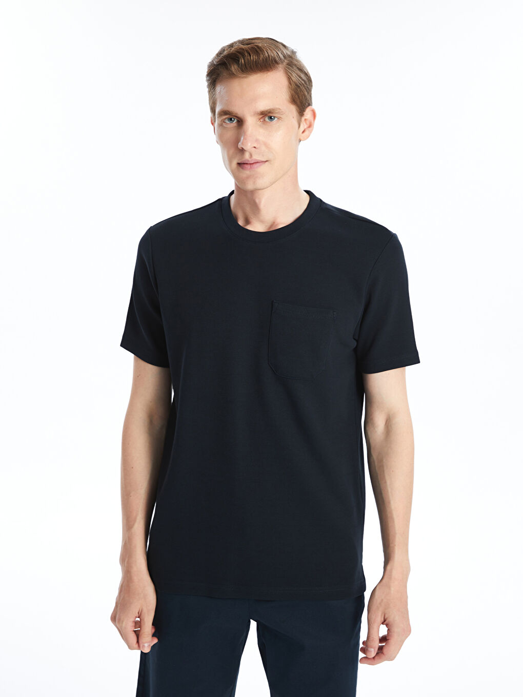 Lacivert Bisiklet Yaka Kısa Kollu Erkek Tişört