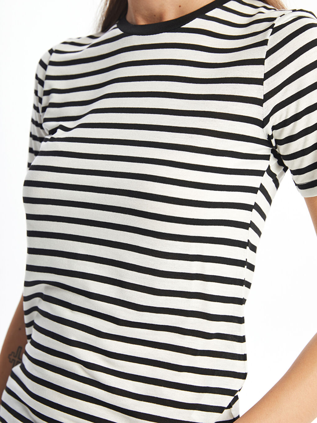 Crew Neck Striped Short Sleeve Women's T-Shirt -S4OJ65Z8-LEG