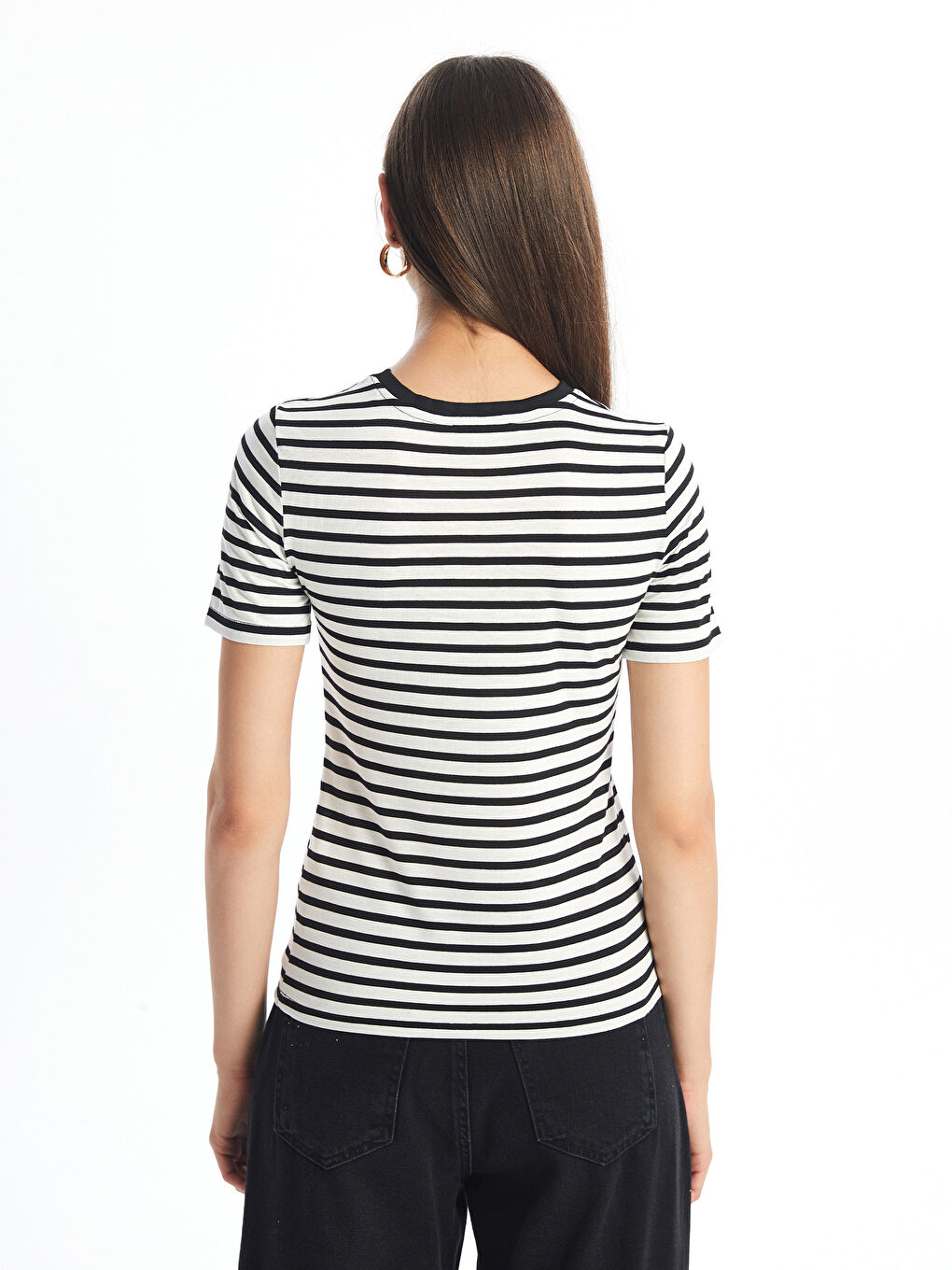 Crew Neck Striped Short Sleeve Women's T-Shirt -S4OJ65Z8-LEG