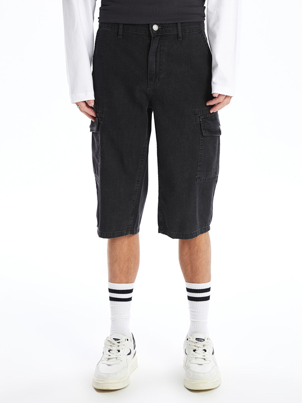 Gri Standart Kalıp Erkek Jean Şort-1