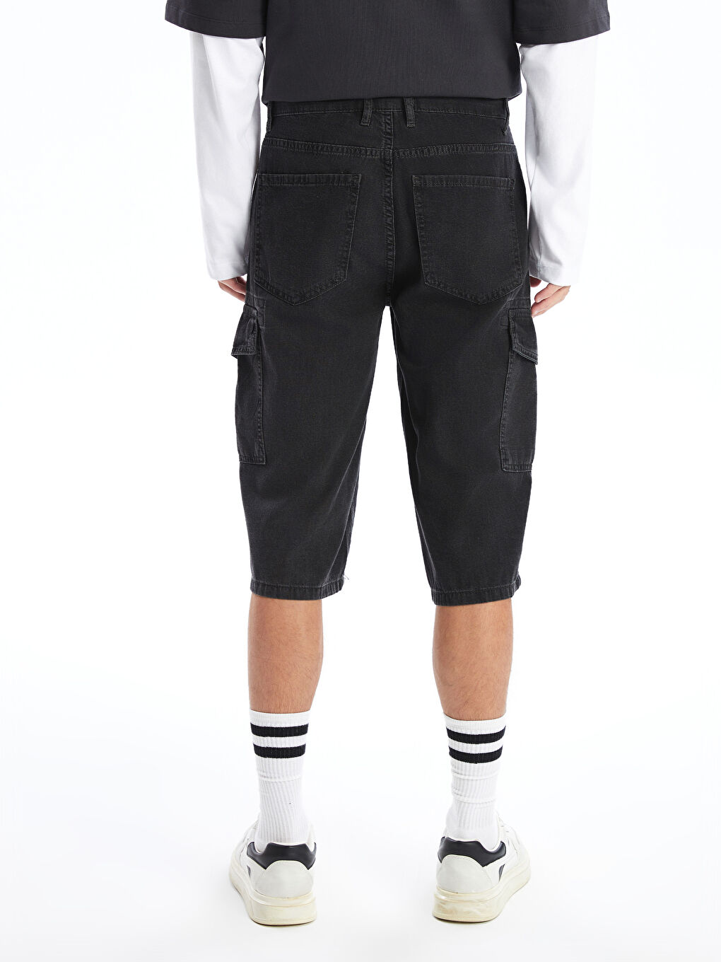 Gri Standart Kalıp Erkek Jean Şort-3