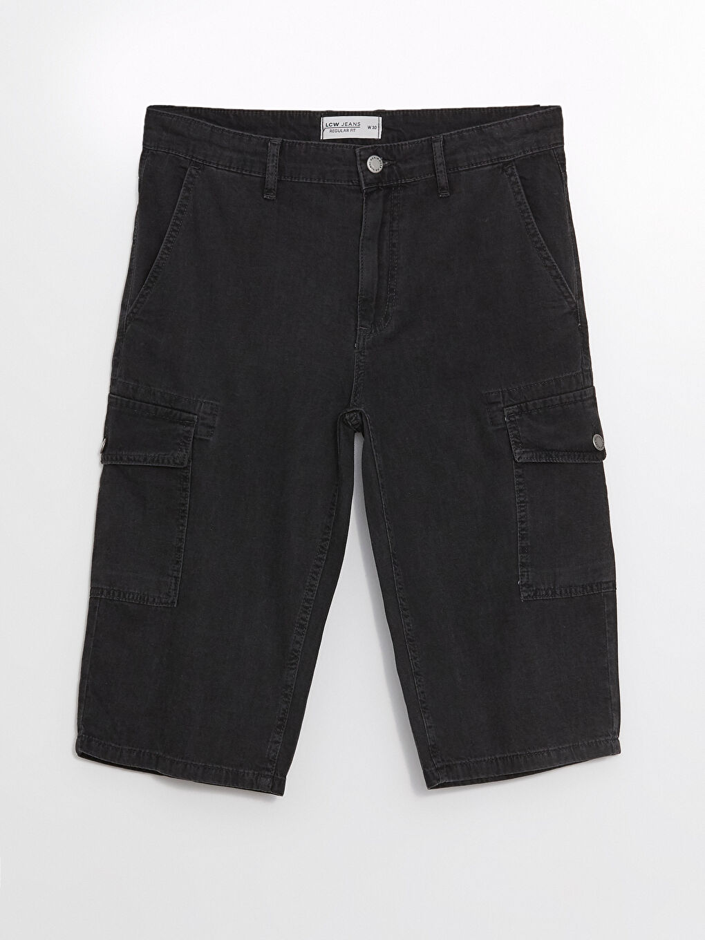 Gri Standart Kalıp Erkek Jean Şort-4