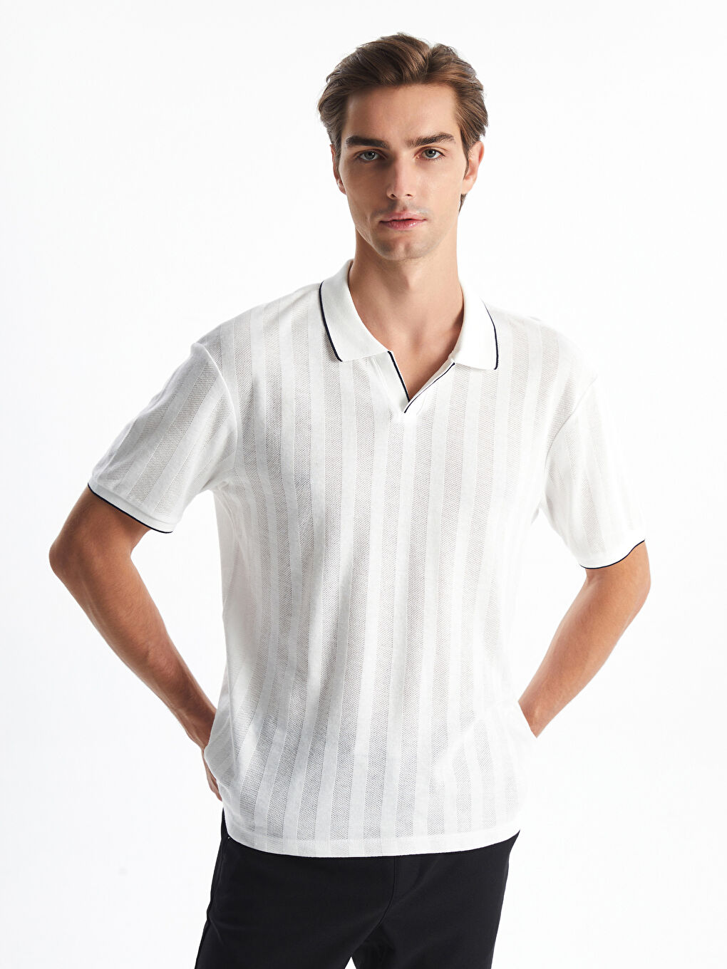 Ekru Polo Yaka Kısa Kollu Erkek Tişört