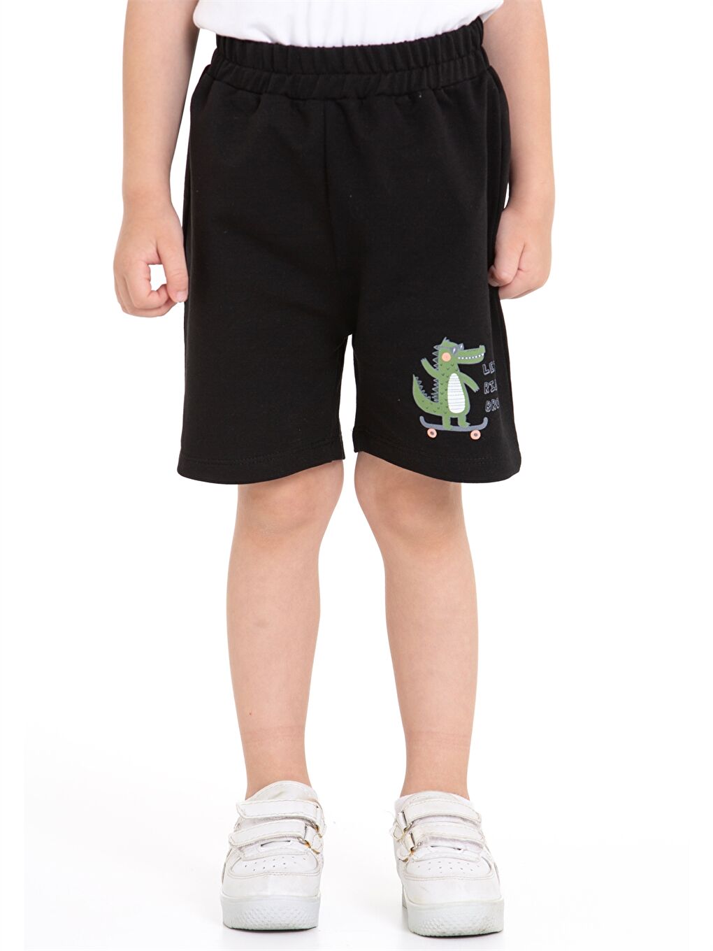 Siyah Beli Lastikli Baskılı Erkek Bebek Şort
