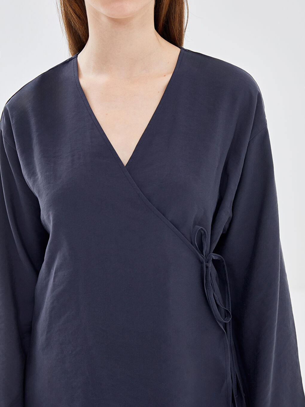 Lacivert Kruvaze Yaka Kadın Kimono-2