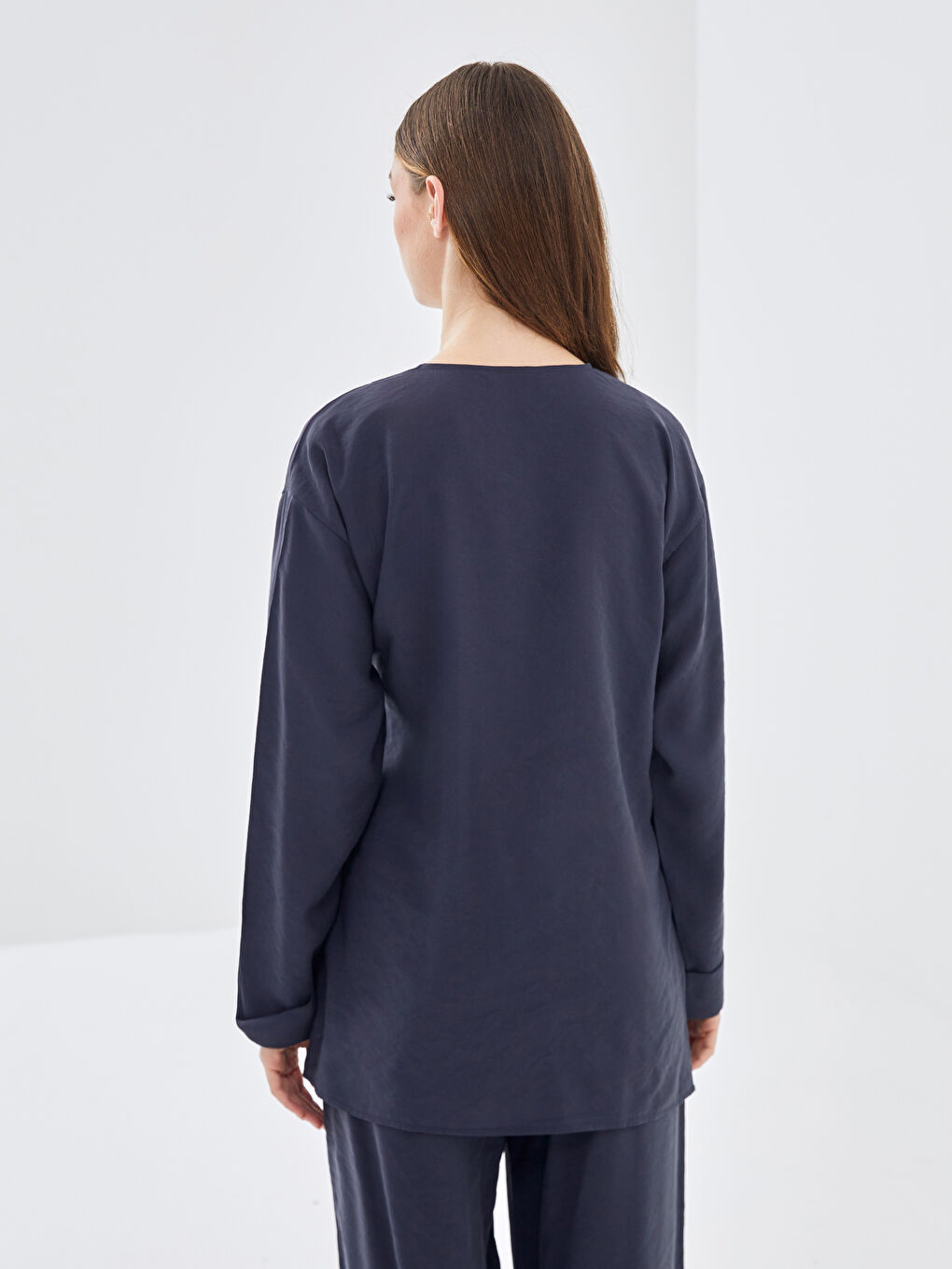 Lacivert Kruvaze Yaka Kadın Kimono-3