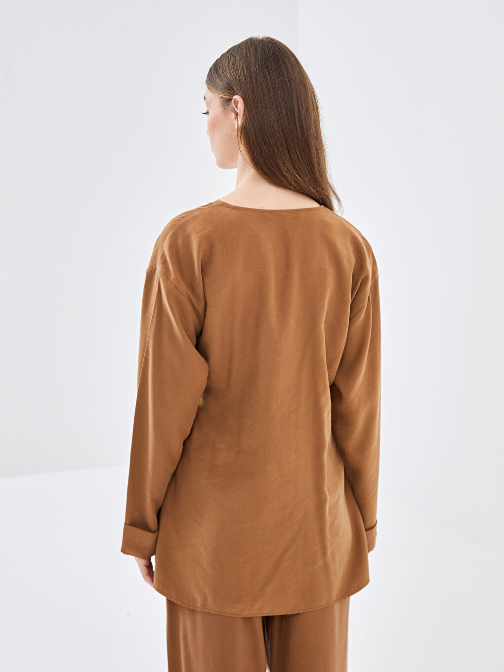 Kahverengi Kruvaze Yaka Kadın Kimono-3