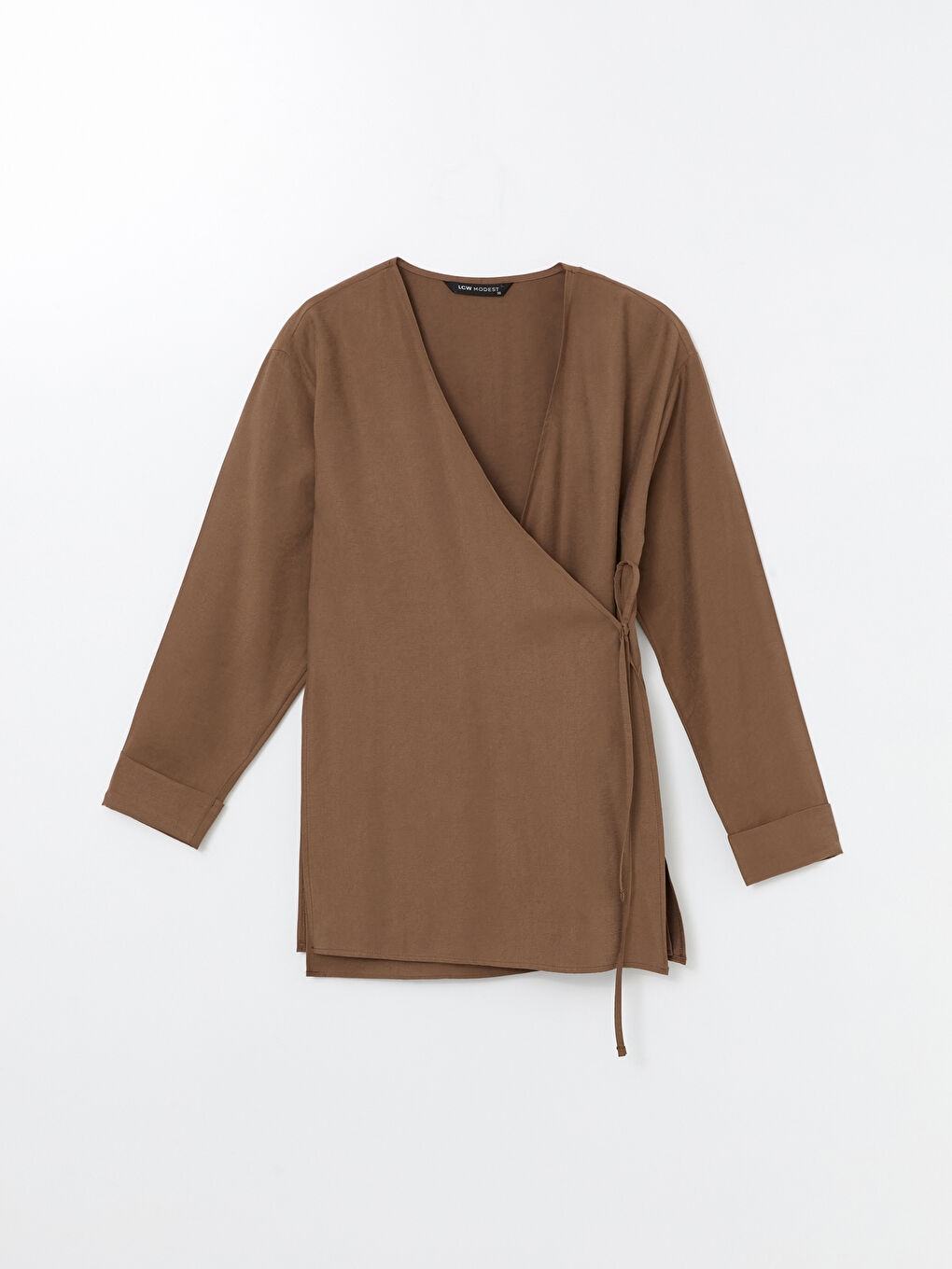 Kahverengi Kruvaze Yaka Kadın Kimono-4