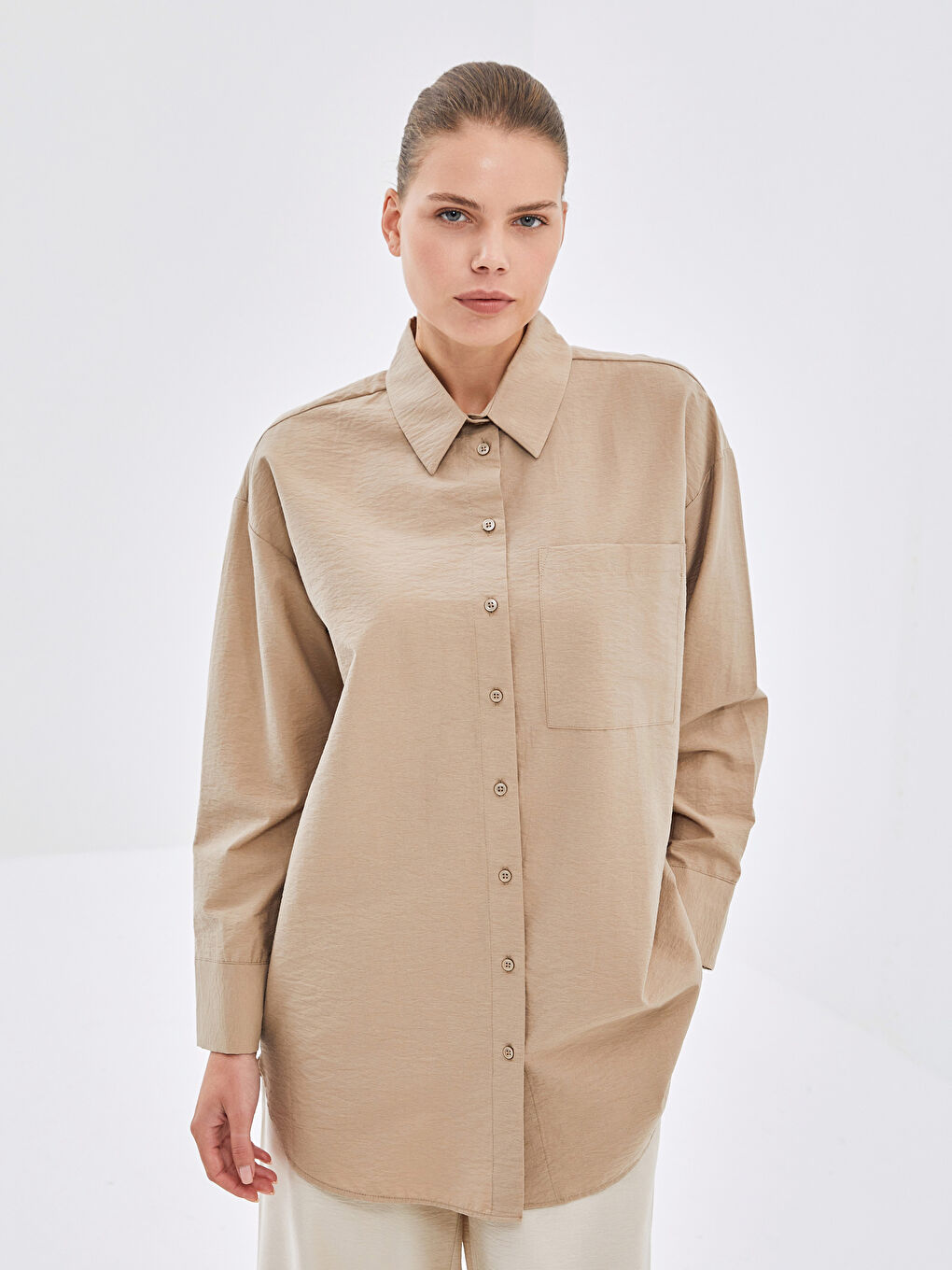 Kahverengi Oversize Kadın Gömlek Tunik