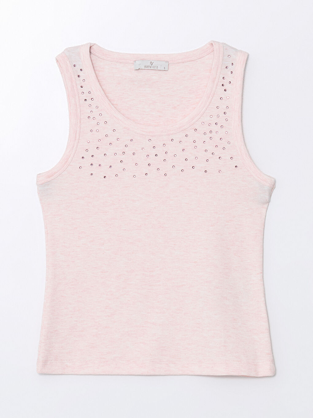 Pembe Bisiklet Yaka Parlak Taşlı Kadın Atlet-4