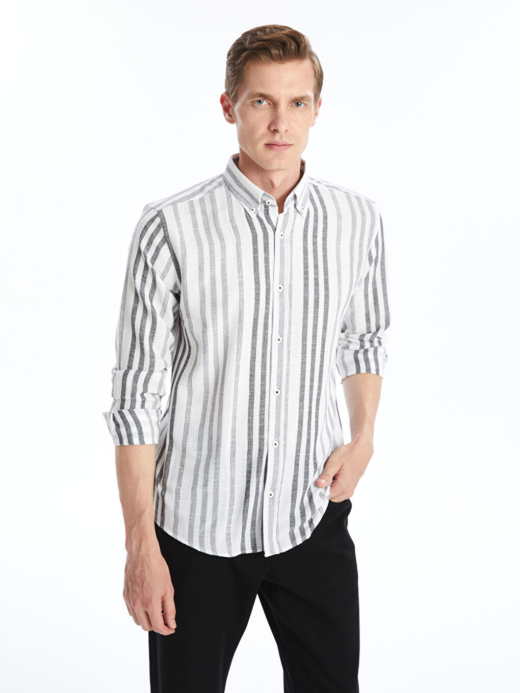 Slim Fit Long Sleeve Striped Men's Shirt -S4OM16Z8-LFY